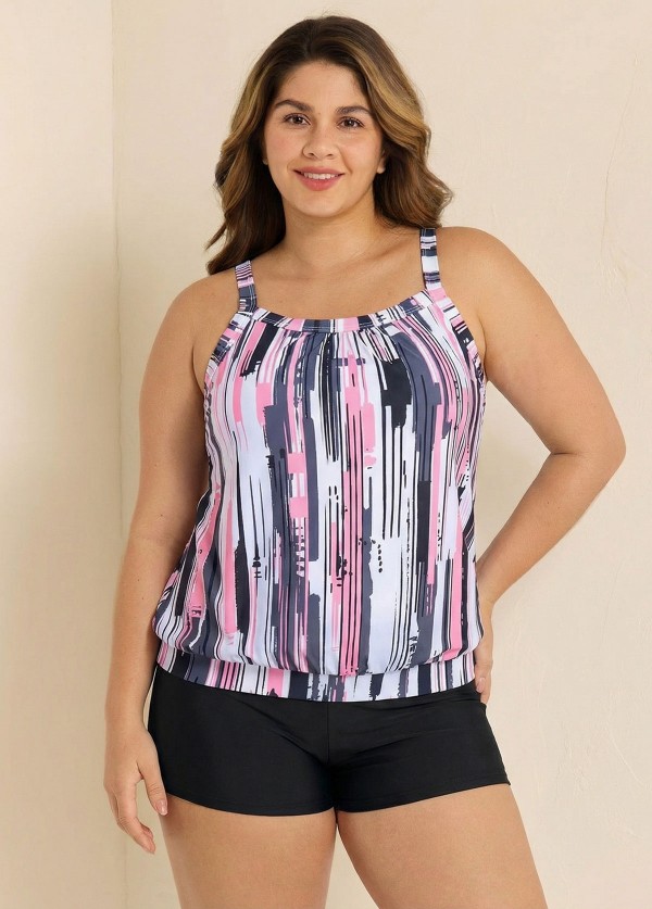 Modest Pink Garments Stripes Tankini Top