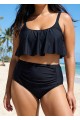 Black Scoop Neck Ruffles High Waist Bikini Top