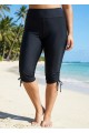 Plus Size Black High Waisted Tummy Control Side Drawstring Swimsuits Bottom Capri Pants