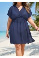 Purplish Blue V Neck Semi-Sheer Split Boho Style Cover Up