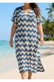 Blue And White Geometric Slit Hem Cutout Swimsuit Cover Up