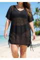 Black V Neck Cut Out Drawstring Swim Cover Up