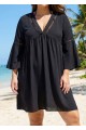 Plus Size Black V Neck Loose Side Slit Hem Cover Up