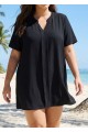 Plus Size Black Short Sleeves Gauze V Neck Beach Cover Ups Dress