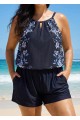 Black Floral Keyhole Neck Flattering Pocket Curvy Women's Swimsuit One Piece Swim Romper