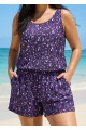 Purple Floral Modest Wide Straps Pocket Plus Size Women's Swimsuit One Piece Swim Romper