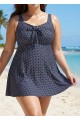 Women's Black Polka Dot Tie Front Modest One Piece Swimdress