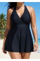 Black V Neck Mesh Fashion Plus Size One Piece Swimdress