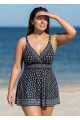 Curvy Black And White Floral V Neck Sleeveless Modest Women's Swimsuit Swimdress Set