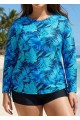 Plus Size Side Tie Adjustable Long Sleeve Rash Guard Tankini Top
