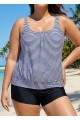 Plus Size Scoop Neck Striped Loose Modest Tankini Top