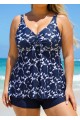 Plus Size Floral Print V Neck Stretchy Women Tankini Set