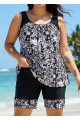 Black White Geometric Scoop Neck Flattering Padded Curvy Women's Swimsuit Tankini Set