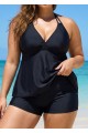 Black V-Neck Halter Plus Size Modest Tankini Swimsuit Top
