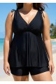 Black Wide Straps Wrap Curvy Two Piece Bathing Suits Tankini Top