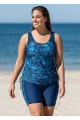Navy Shell Pattern Scoop Neck Sleeveless Vintage Curvy Women's Swimsuit Tankini Set