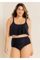 Black Scoop Neck Ruffles High Waist Bikini Top