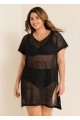 Black Plus Size Simple Side Slit Cover Up