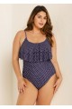 Navy Scoopneck Dot Layered One Piece Swimsuit