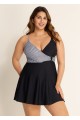 Black And White V Neck Striped Wrap One Piece Swimdress