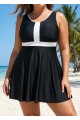 Black And White Color Block Round Neck Casual One Piece Swimdress