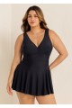 Black Ruched Wide Strap Fashionable Modest Plus Size One Piece Swimdress