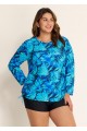 Plus Size Side Tie Adjustable Long Sleeve Rash Guard Tankini Top