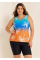 Colorful Plants Print V Neck Casual Sleeveless Tankini Top