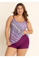 Plus Size Romantic Purple Geometric Casual Tankini Set
