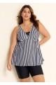Black And White Striped Print Bow Tie Front Tankini Top