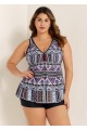 Charming Plus Size Ethnic Print V-neck Tankini Top