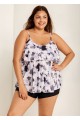 Plus Size Tie Dye Ruffle Hem Tankini Top