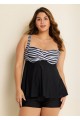 Classic Modest Black Stripe Twist Front Tankini Top