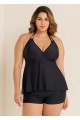 Black V-Neck Halter Plus Size Modest Tankini Swimsuit Top