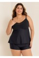 Black V-Neck Chest Mesh Plus Size Modest Fashion Tankini Swimsuit Top