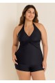 Black V Neck Waist Knot Plus Size Modest Fashion Tankini Swimsuit Top
