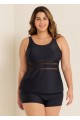 Black Scoop Neck Hollow Plus Size Modest Tankini Swimsuit Top