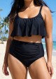 Black Scoop Neck Ruffles High Waist Bikini Top