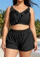 Plus Size Black With Frill Details Modest Elegant Bikini Swimsuit Top