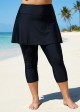 Black Flared Plus Size Modest Swimsuit Skort with Capri Leggings