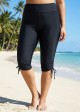 Plus Size Black High Waisted Tummy Control Side Drawstring Swimsuits Bottom Capri Pants