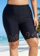 Curvy Women's Black Hollow Sport Simple Swim Short