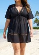 Black Fashionable Plus Size Hollow Out Short Sleeve Cover Up