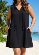Curvy Black Split Neckline Gauze Swimsuit Cover Up Shift Dress