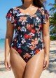 Plus Size Fashionable Floral Print Ruffle Sleeve One Piece Swimsuit