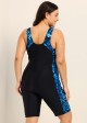 Black Cyan Gradient Pattern Tummy Control Plus Size Swimsuit One Piece Swim Romper