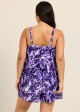 Purple Leaf High Neck Flattering Pocket Plus Size Women's Swimsuit One Piece Swim Romper