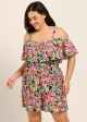 Plus Size Black Floral Flattering Off Shoulder Ruffled Swimsuit One Piece Swimdress