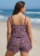 Curvy Purple Floral Scoop Neck Modest Wide Straps Pocket Swimsuit One Piece Swim Romper