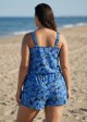 Plus Size Navy Paisley Pattern Scoop Neck Wide Straps Pocket Swimsuit One Piece Swim Romper